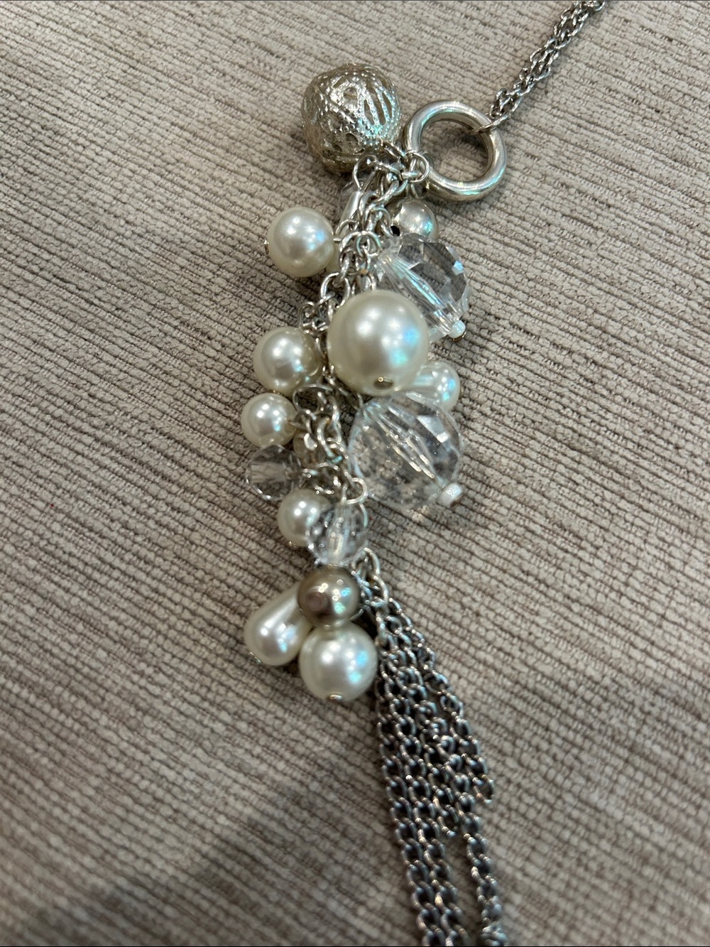 Silver Pearl and Crystal Tassel Necklace image 3